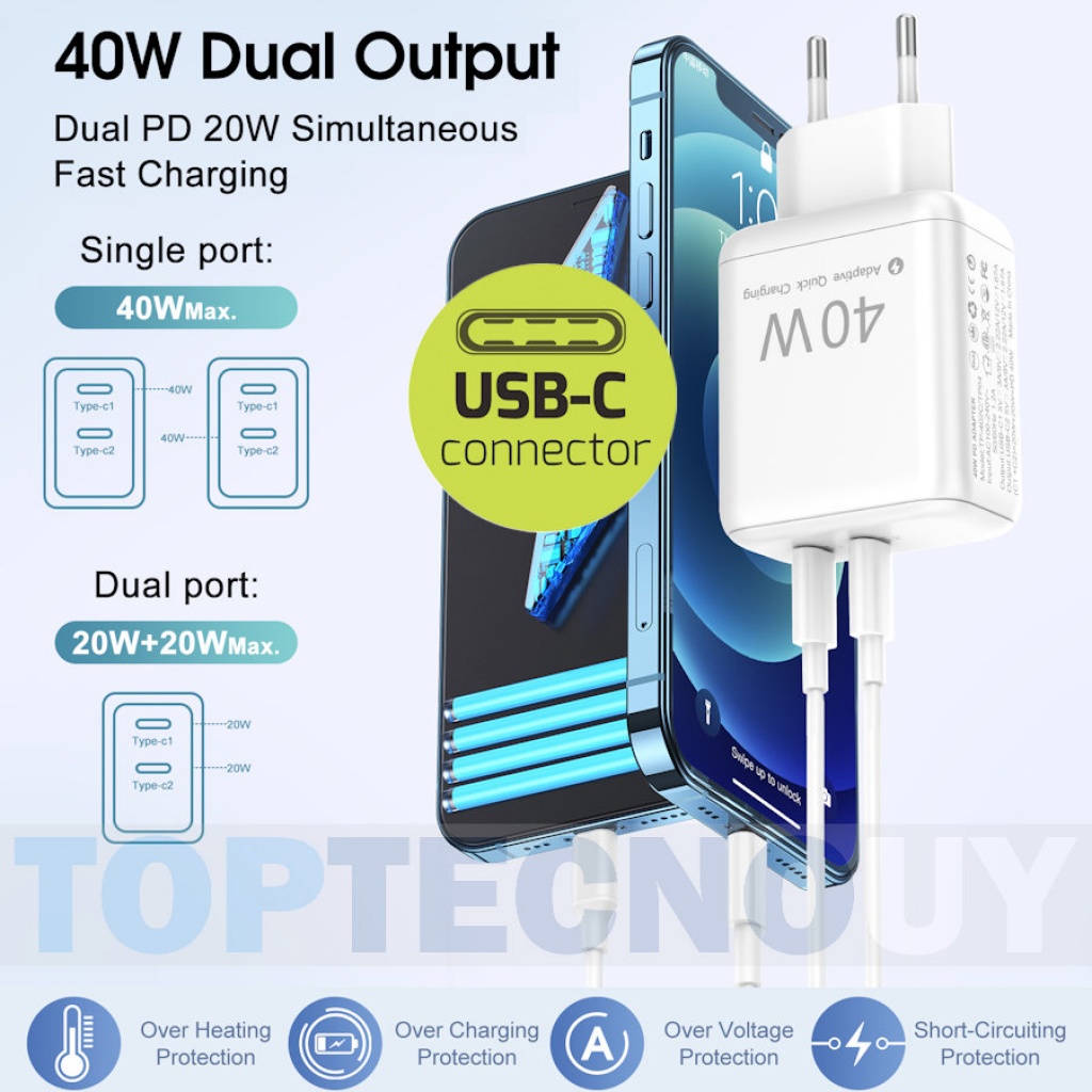 Doble USB-C Pd+QC3.0 un enchufe USB 2 PUERTOS DE LA UE Cargador de pared -  China cargador USB y Cargador de pared precio