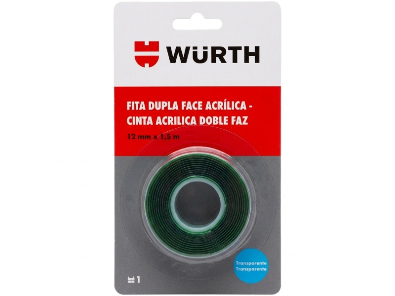 CINTA DOBLE FAZ ACRILICA TRANSPARENTE 12MM X 1.5 METROS WURTH