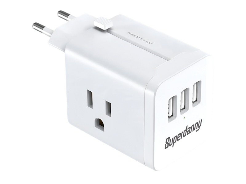 ADAPTADOR DE CORRIENTE EU PARA VIAJE 3 TOMAS AMERICANAS + CARGADOR 3 PUERTOS USB