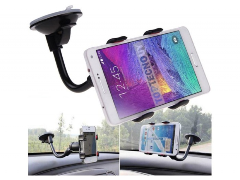 SOPORTE DE AUTO CELULAR BRAZO DE DOBLE PINZA VENTOSA SOPAPA