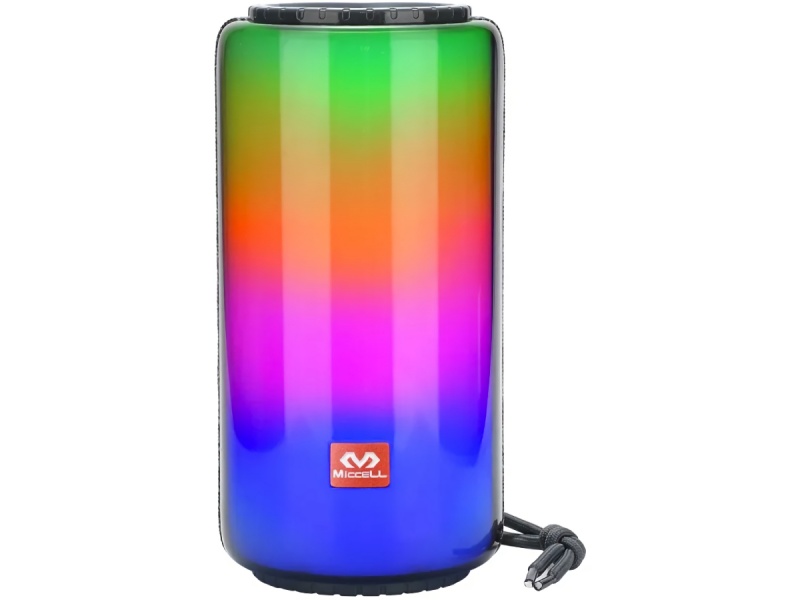 PARLANTE CILINDRO LUCES LED RGB BLUETOOTH 5.3 CON LECTOR MICRO-SD USB AUX JACK 3.5MM