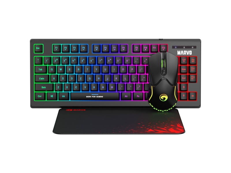 COMBO GAMER 3 EN 1 TECLADO ESPA�OL + MOUSE + PAD LUCES LED RGB MARVO CM310