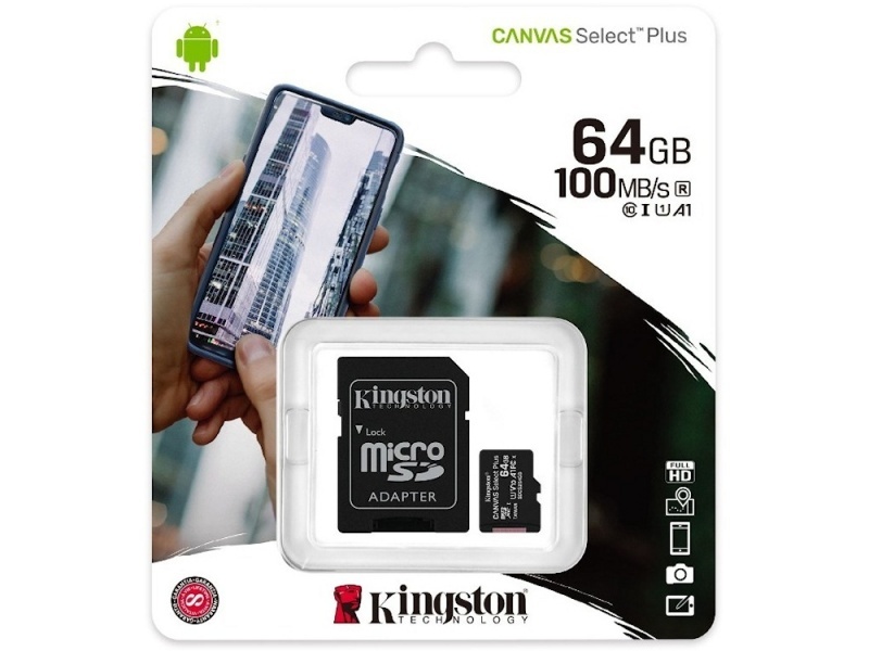 MEMORIA MICROSD 64GB KINGSTON 100 MB/S CLASE 10 HC R