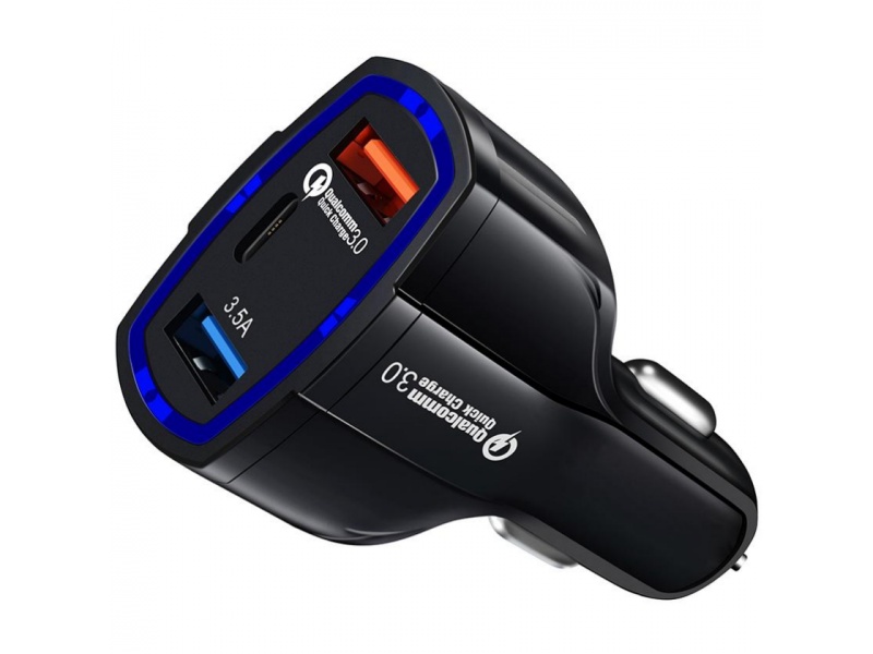CARGADOR DE AUTO 38W QC 3.0 CARGA RAPIDA 2 PUERTOS USB QUICK CHARGER 1 USB-C TIPO C PREMIUM