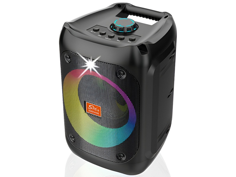 CAJA PARLANTE BLUETOOTH 4" 8W CON ANILLO LUCES LED USB TARJETA DE MEMORIA SING-E ZQS14105