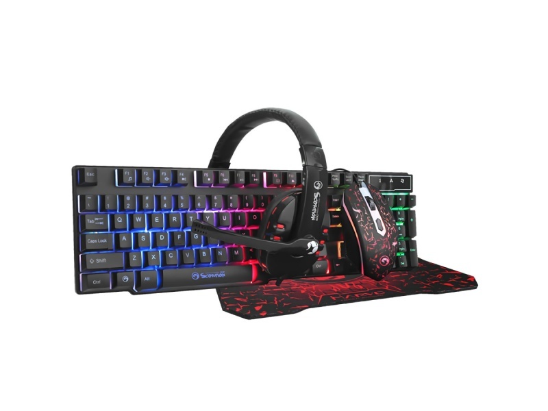 COMBO GAMER 4 EN 1 TECLADO+MOUSE+PAD+AURICULARES MARVO CM370