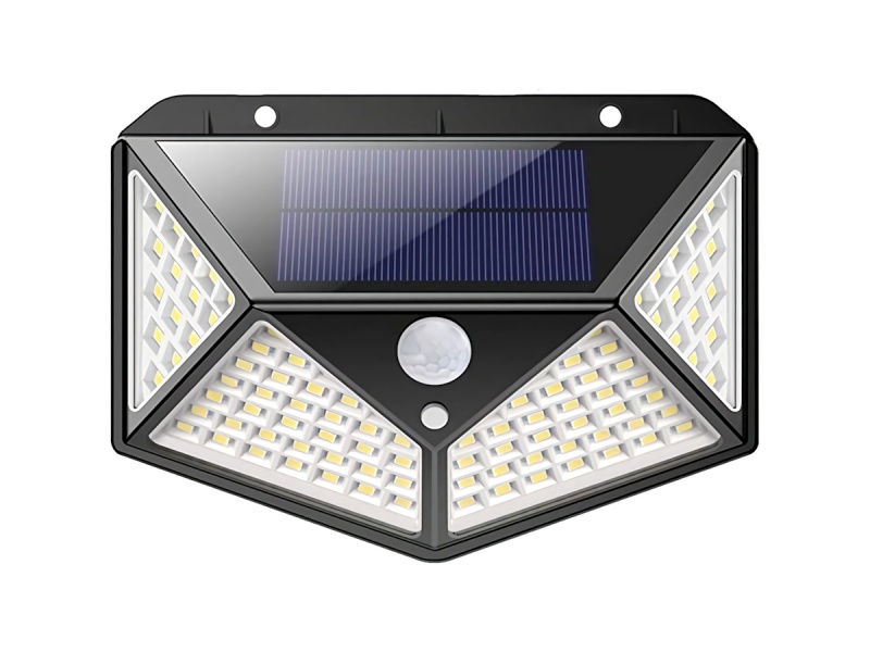 LAMPARA FOCO LUZ SOLAR 3 INTENSIDADES 100 LED CON SENSOR DE MOVIMIENTO EXTERIOR