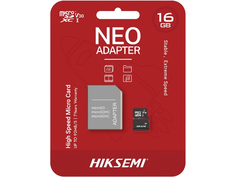 MEMORIA MICROSD 16GB CON ADAPTADOR HIKSEMI MICRO-SD CLASE 10 92 MB/S R