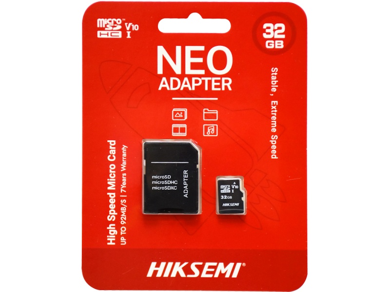 MEMORIA MICROSD 32GB CON ADAPTADOR HIKSEMI MICRO-SD CLASE 10 92 MB/S R