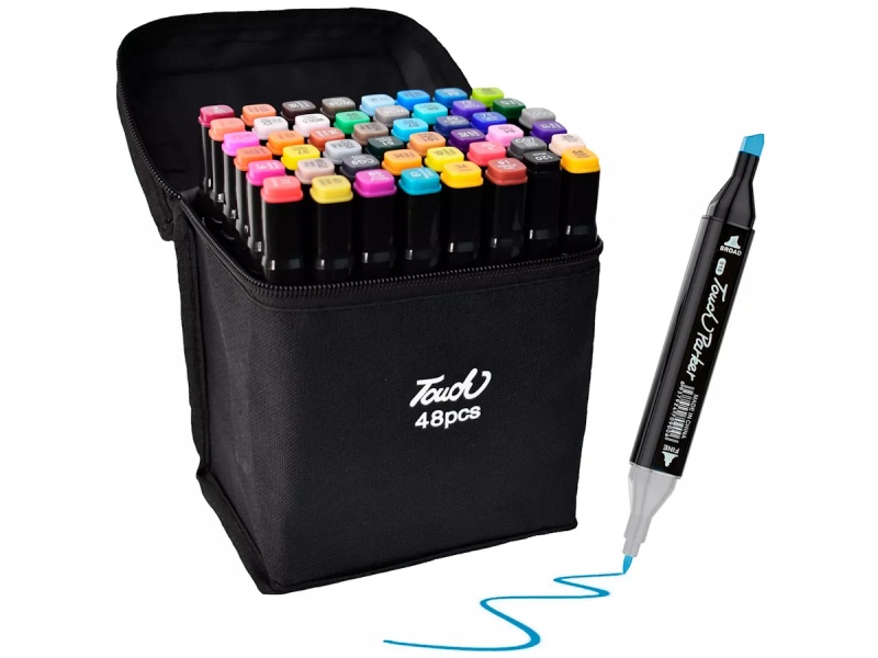 PACK SET DE 48 MARCADORES RESALTADORES CON DOBLE PUNTA FINA Y CINCEL + ESTUCHE