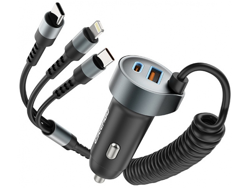 CARGADOR DE AUTO PD 60W + 3 CABLES IPHONE Y 2 USB-C + 2 PUERTOS USB TIPO C Y USB TIPO A 20W 18W