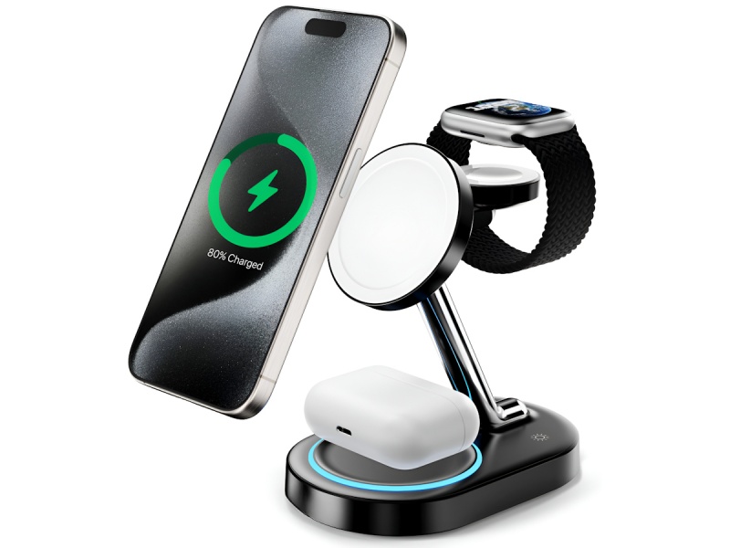 CARGADOR INALAMBRICO WIRELESS 3 EN 1 MAGSAFE PARA IPHONE APPLE WATCH Y AIRPODS QI MESA ESCRITORIO