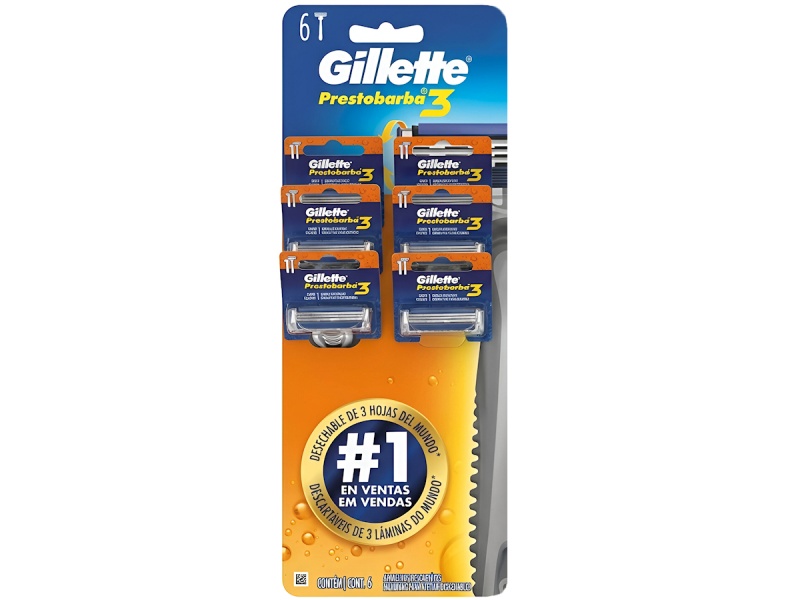 PACK X6 MAQUINAS PARA AFEITAR GILLETTE PRESTOBARBA 3 CABEZA PIVOTANTE DE 3 HOJAS 6 UNIDADES