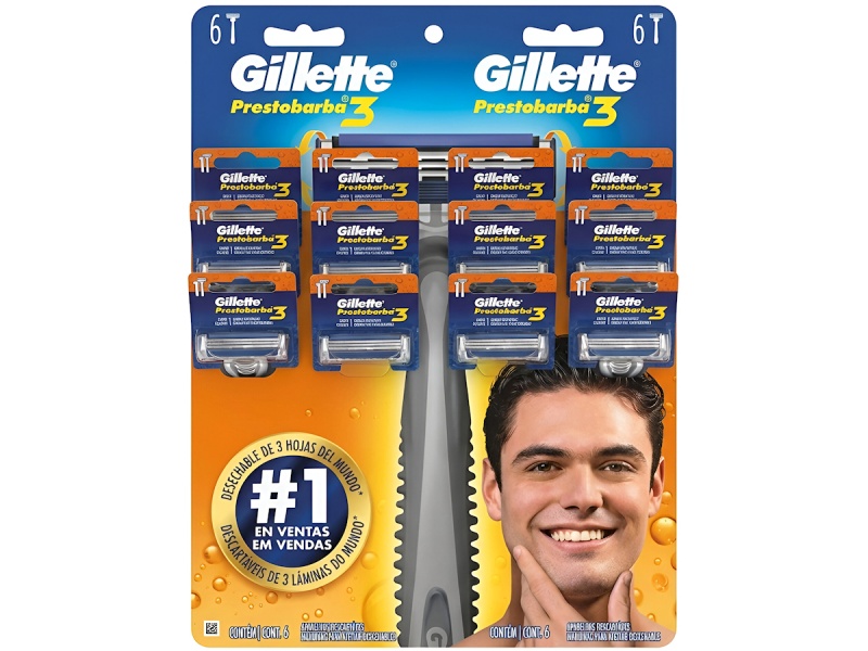 PACK X12 MAQUINAS PARA AFEITAR GILLETTE PRESTOBARBA 3 CABEZA PIVOTANTE DE 3 HOJAS 12 UNIDADES