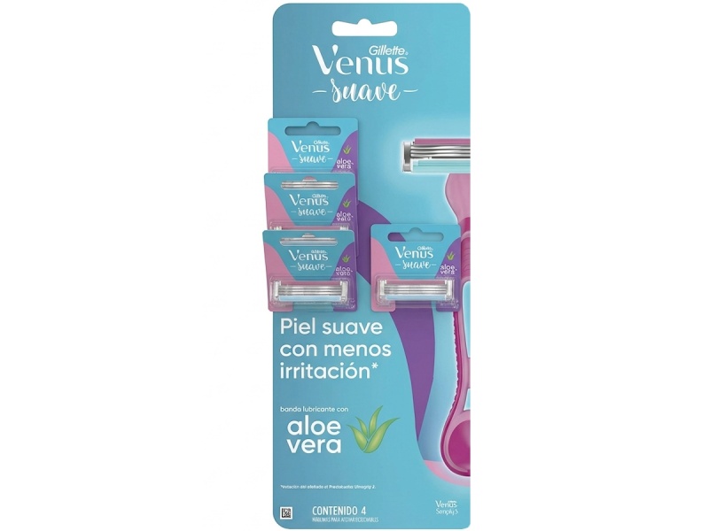 PACK X4 MAQUINAS DE AFEITAR GILLETTE VENUS SIMPLY SUAVE 3 CON CABEZA PIVOTANTE DE 3 HOJAS 4 UNIDADES