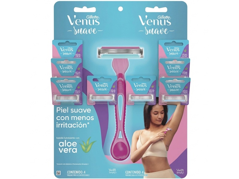 PACK X8 MAQUINAS DE AFEITAR GILLETTE VENUS SIMPLY SUAVE 3 CON CABEZA PIVOTANTE DE 3 HOJAS 8 UNIDADES