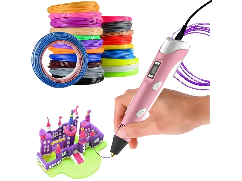 L�PIZ LAPICERA 3D + 20 ROLLOS DE FILAMENTO DE COLOR DE REGALO IMPRESOS 3D PARA NI�OS - ROSADO