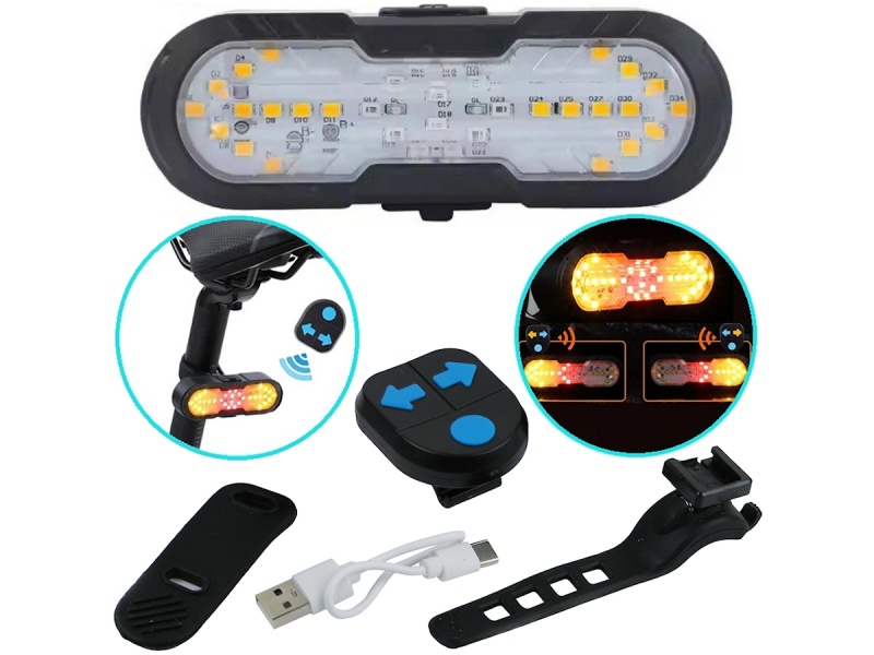 LUZ LED PARA BICICLETA TRASERA CON SE�ALERO A CONTROL REMOTO RECARGABLE USB CYGM-2229