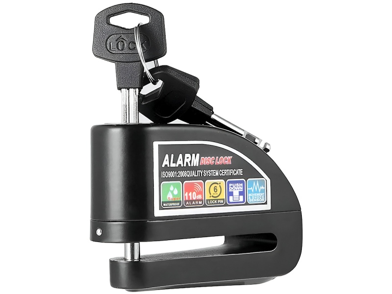 TRANCA TRABA CANDADO PARA DISCO DE FRENO MOTO BICICLETA MONOPATIN CON SENSOR Y ALARMA
