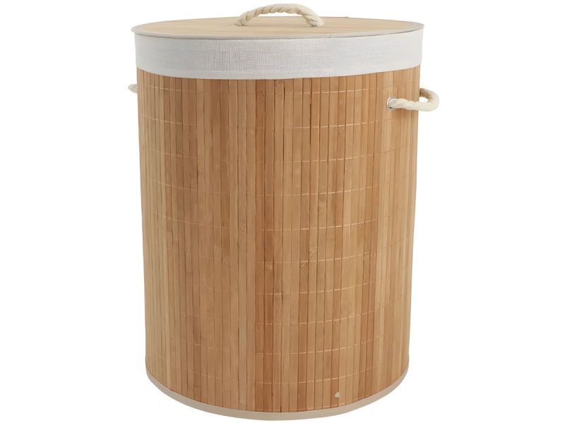 CESTO O CANASTO PARA ROPA SUCIA REDONDO EN BAMBU CON TAPA 50 X 35CM