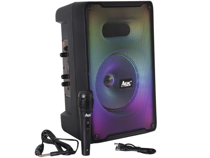 PARLANTE 8" BLUETOOTH USB SD FM CON LUCES LED RGB CON MICROFONO KARAOKE AEK S-10819