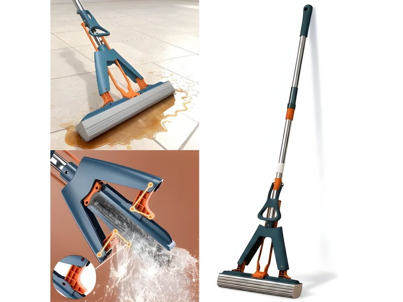 MOPA TRAPEADOR BARROTE 1.2M CON GOMA ESPONJA SUPER ABSORVENTE GRIS DE 28CM LAMPAZO TELESCOPICO