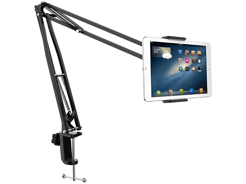 SOPORTE TIPO BRAZO PARA TABLET CON MORSA ESCRITORIO MESA SIRVE EXTENSIBLE DE 12 A 19.5CM - BLANCO