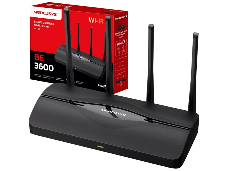 ROUTER MERCUSYS WIFI 7 DOBLE BANDA WI-FI 4 ANTENAS 3 PUERTOS RJ45 2.5GB SWITCH GIGABIT BE3600 MR27BE