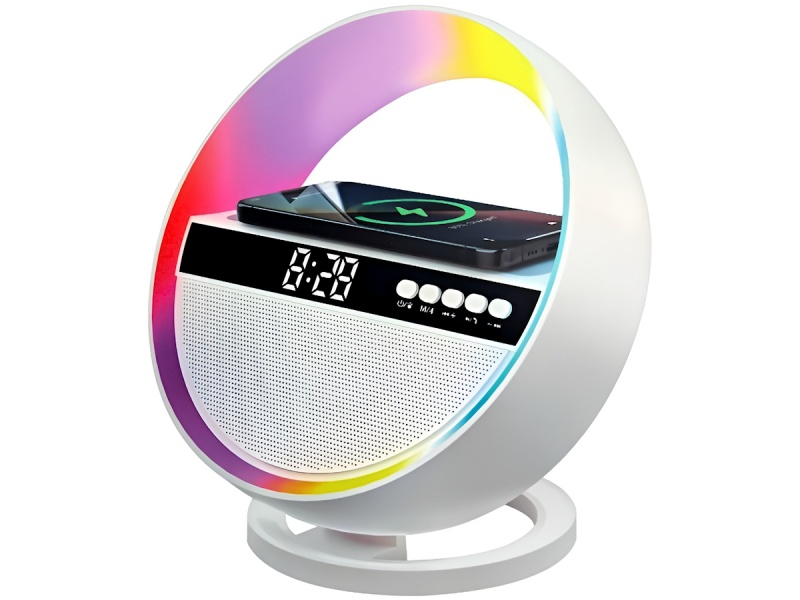 LAMPARA LUCES LED RGB COLORES PARLANTE CARGADOR INALAMBRICO CELULAR ANILLO 3 EN 1 LUZ VELADORA XM-G5