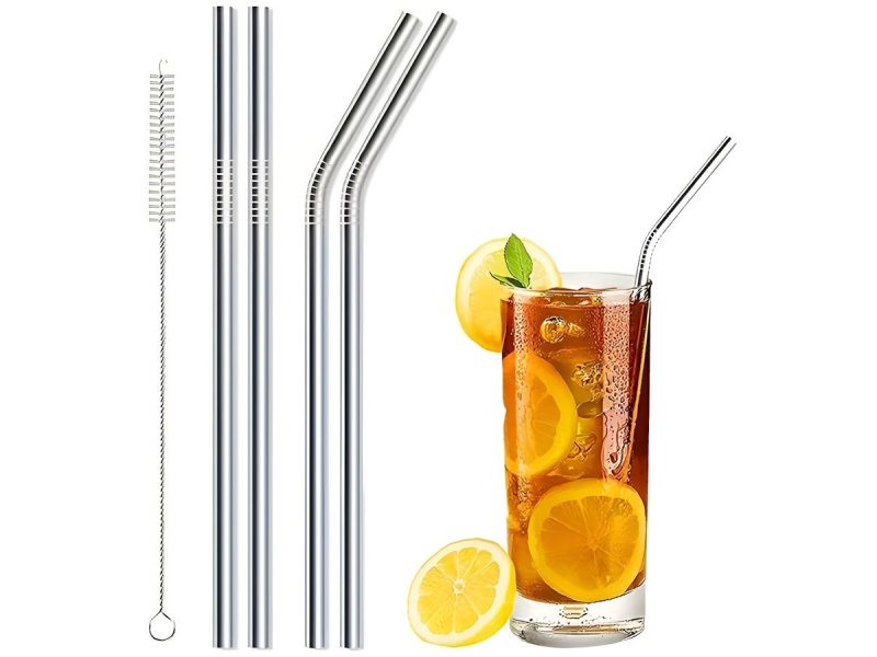 SET X4 SORBETES PAJITAS SORBITOS DE METAL ACERO INOXIDABLE REUTILIZABLES CON LIMPIADOR
